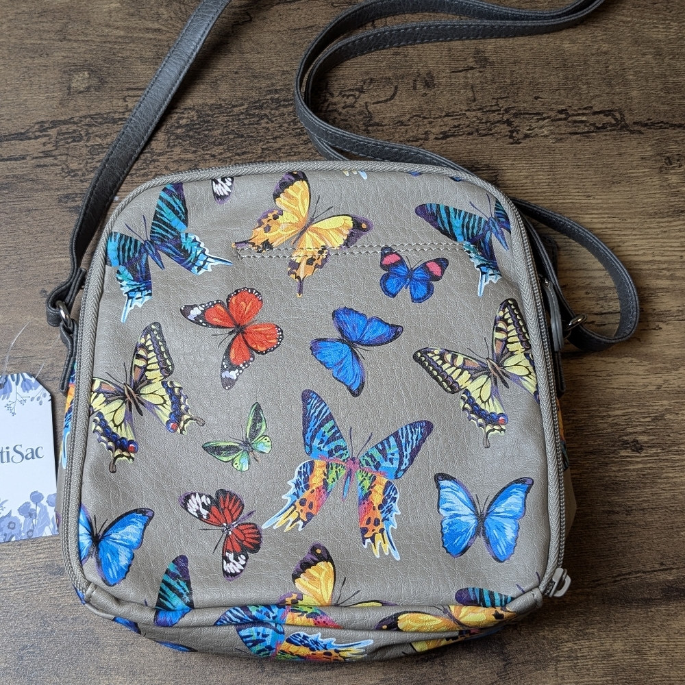 MultiSac Gray Butterfly Print Crossbody Bag - Picture 3 of 12